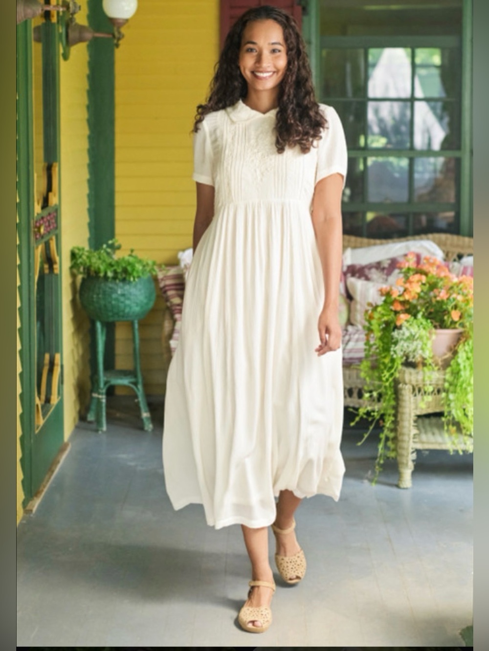 April Cornell Vintage Inspired White embroidered lace midi dress size XXL
